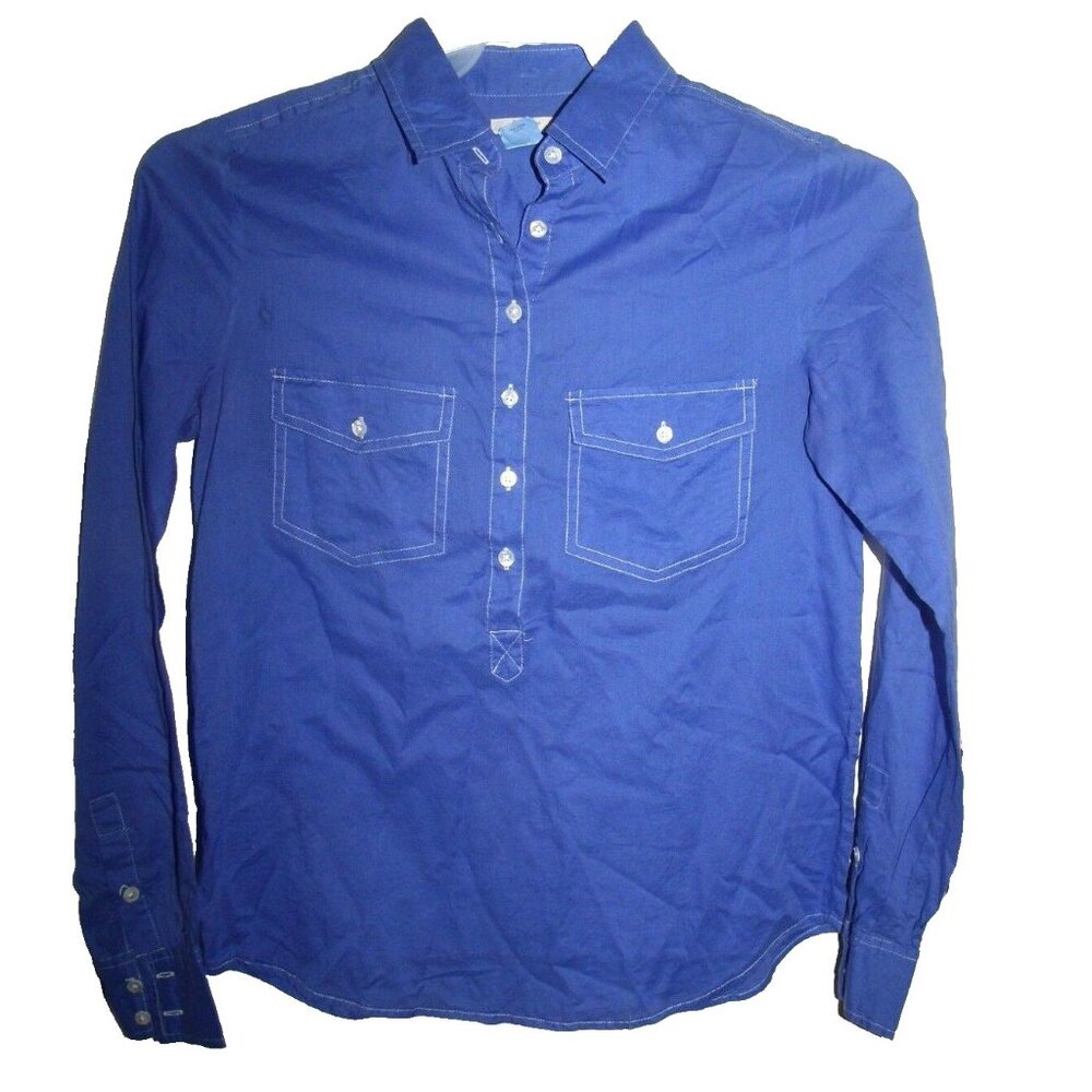 J.Crew Blue Half Button Chest Pockets Long Sleeve Top Shirt 0